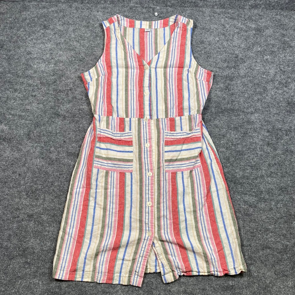 Old Navy Womens Linen Blend Striped Button Front Sleeveless Dress Multi Color L